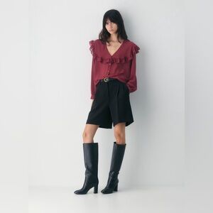 Aritzia Wilfred Gaston Elegant Burgundy Ruffle Blouse Size L